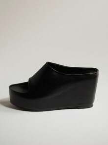 SHUZIA 女士舒适耐穿一脚蹬坡跟凉鞋 - 黑色 - 查看 5