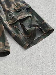 Manfinity VCAY Men's Fashionable Camouflage Denim Cargo Shorts With Multiple Pockets Camo Cargo Shorts Men Camo Shorts Shorts Baggy - Army Green - View 4