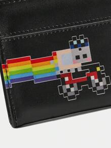 Nyan Cat X SHEIN 彩虹与卡通猫印花时尚拉链短款钱包 - 黑色 - 查看 5