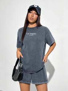 SHEIN EZwear 蓝色针织女式休闲运动套装 - 藍色 - 查看 3
