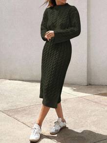 SHEIN Women's Knitwear Long Dress With Cable Pattern