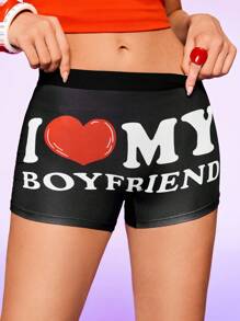 Notgurli 数码印花“我爱我的男朋友”图案高腰舒适有趣俏皮女式内裤 - 黑色 - 查看 6