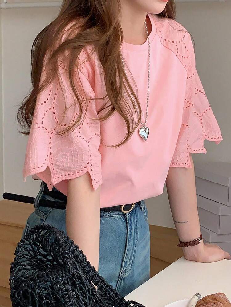 Women's Lace Patchwork Elegant City Casual Short Sleeve T-Shirt