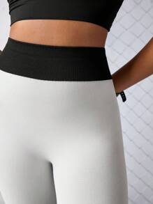 SHEIN Sports 女式极简拼色弹力高腰收腹 3/4 长度紧身裤、瑜伽/运动打底裤、女式骑行短裤、女式自行车短裤、氨纶女式运动短裤、短裤、紧身裤、女式短款紧身裤、返校、女式秋季紧身短裤、七分裤、卡普里紧身裤、休闲舒适透气短裤、骑行紧身裤、时尚单品、长度随意剪裁、返校服装、毕业典礼、返校、拳击、舞蹈跑步训练健身瑜伽健身房运动服紧身版型 - 白色 - 查看 2