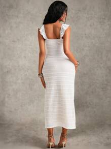 MaterniChic Maternity Solid Color Hollow Out Fitted Elegant Summer Dress Baby Shower Maternity Dress Maternity Photoshoot Maternity Dress Maternity White Dress - White - View 2