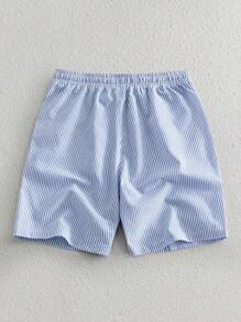 Manfinity VCAY HIMLAND Men's Casual Solid Color Drawstring Waist Slant Pocket Shorts, Summer ,Men's Sage Green Linen Beach Shorts ,Comfortable Elastic Waist Drawstring Summer Pants ,Lightweight Breathable Vacation Outfit Men ,Casual Solid Color Lounge Shorts With Pockets ,Relaxed Fit Knee Length Shorts For Guys ,Soft Texture Washed Linen Look Shorts ,Men's Linen Shorts, Elastic Waist Drawstring Casual Summer Beach Pants ,Lightweight Sage Green Lounge Bottoms With Pockets ,Perfect For Beach Or Home ,Breathable Linen Look Shorts ,Men's Sage Green Linen Texture Shorts For Husband Boyfriend Gift Simple Fashion Commuting  Summer - Blue and White - View 2