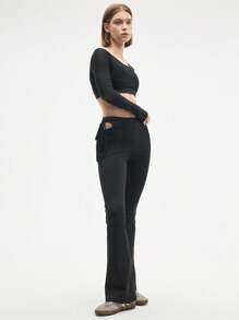 Eassivo Eassivo Women's Black High-Rise Flared Leggings Pants Low Impact Yoga Daily - Black - View 3