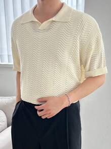 DAZY 3/4 Crew Neck Knit Top For Men, Apricot Color, Textured Fabric, Spring/Summer - Apricot - View 6