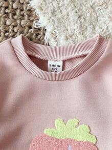 SHEIN 女婴幼儿/新生儿 0-3 岁春夏休闲家居服和外套可爱水果草莓印花圆领长袖运动衫 + 罗纹修身打底裤套装