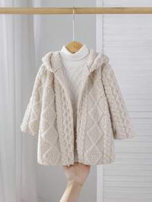 SHEIN 女婴蓬松连帽拉链长袖夹克，秋冬 - 駝色 - 查看 8