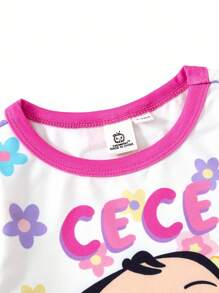 CoComelon X SHEIN Baby Girl Cute Cartoon Figure Graphic White Casual Sweet Cute Short Sleeve T-Shirt - Pink - View 3