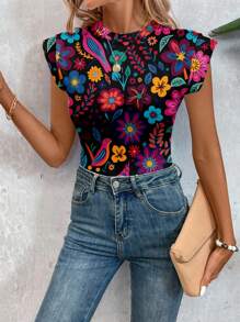 Sylviya 女士花卉动物印花连体衣，休闲连体衣，适合春夏穿着，适合外出、度假。 - 彩色 - 查看 3