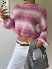 SHEIN EZwear Fall Women Clothes Oversized Gradient Drop Shoulder Short Pullover Cute Sweater, Autumn Back To School Y2k Street Wear - Pink - View 6