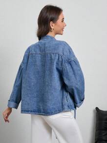 SHEIN 孕妇休闲日常水洗翻折口袋牛仔夹克