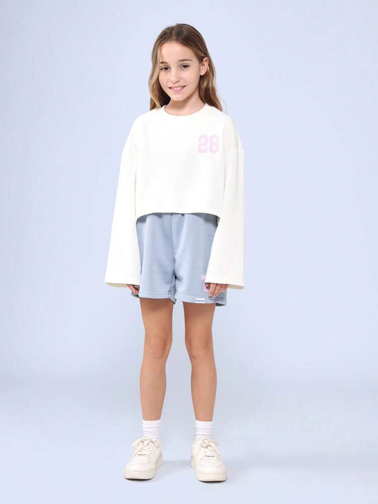 Cropped Sweatshirt With Athletic Shorts Varsity Set