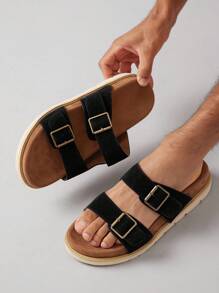 SHUZIA Bestselling Men's Casual Adjustable Double Buckled Strap Slip-On Sandals-Comfortable Daily Essential - Black - View 3