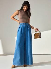 CLARA VERO Quần Jeans Jeans Ống Rộng Dáng Chữ A Cạp Cao Cho Nữ - Rửa trung bình - Xem 7