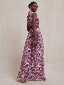 NYA SZN Matching Set (Top/Pant) Top Short Sleeve High Neck Cropped Cut Out Detail Pant High Rise Loose Straight Leg Brunch Special Occasion Event Modest Church Wedding Guest Bridal Party Summer Fall Thanksgiving Christmas NYE New Years Eve Outfits For Women