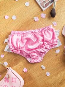 Young Girl Pink Multi-Layer Cake Edge, Ruffle Trim, Pleated Floral Edge, Bow Decor, Layered, Kawaii Cute Girl Underwear - Pink - View 1