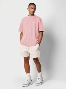 SUMWON Áo thun cổ tròn cotton in hình cây xương rồng cỡ lớn phong cách đường phố, thiết kế hiện đại, họa tiết hiện đại cho lễ hội, viền thô, thiết kế mùa hè - Hồng - Xem 5