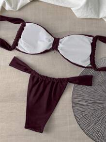 Swim Chiccia Conjunto de bikini con parte superior de triángulo de unicolor con decoración de sol metálica