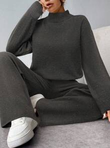 Firerie 2pcs Autumn/Winter Casual Women Loose Knit Sweater And High Waist Elastic Casual Pants Set, Comfortable And Fashionable For Middle-Aged