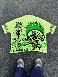 PAVTROS Manfinity Streetrush Retro Dark Style Skull Printed T-Shirt For Men - Multicolor - View 6