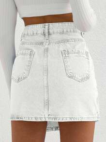 EURMUSE WOMEN MINI SKIRT MEDIUM WASH BUTTON DETAIL - White - View 2