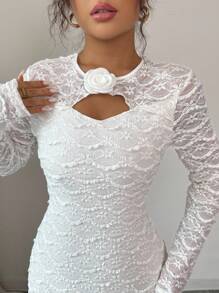 Elenzga Vestido largo de manga larga con encaje, vestido blanco elegante y casual para usar en casa y al aire libre - Blanco - Ver 3