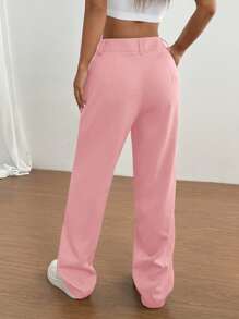 SHEIN Unity Women Casual Solid Color Loose Pants, Suitable For Daily Commute Fall Cloth For Women - Pink - View 2