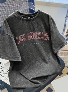 Manfinity Joysei Plus Size Men Casual Los Angeles Letter Graphic Print T-Shirt, For Going Out, Boyfriend Gift