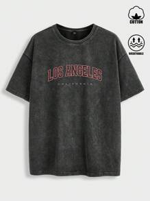 Manfinity Joysei Plus Size Men Casual Los Angeles Letter Graphic Print T-Shirt, For Going Out, Boyfriend Gift