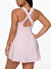 Easithlete 大码女式纯色露背无袖运动连衣裙