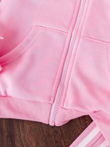 Conjunto deportivo casual de 2 piezas para niñas con sudadera con capucha rosa y decoración de lazo 3D, y pantalones, adecuado para actividades al aire libre, deportes de ocio y uso diario