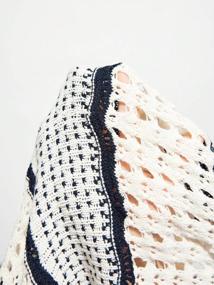 SHEIN Maija Stylish Women's Sleeveless Black And White Striped Knit Midi Dress, Designed With A Halter Neck, Semi-Sheer Details, And A Flattering Pencil Hem. Beach Clothing, Bohemian Style Vacation Wear, Summer Ins Celebrity Same Style Vacation Style, Exotic Atmosphere, Country Concert, Western Style Clothing, High-Grade Fabric, Comfortable And Breathable Country Concert, Western Style Clothing, High-Grade Fabric, Comfortable And Breathable