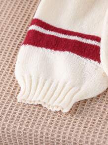 Teen Girls' Loose V-Neck Dropped Shoulder Number Graphic Long Sleeve Sweater Fall Winter