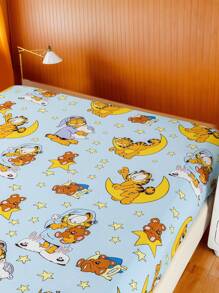 GARFIELD | SHEIN 1 tấm ga trải giường in hình hoạt hình, phù hợp với giường đơn/đôi/queen/king, mềm mại & thoáng khí, ấm áp - Nhiều màu - Xem 4
