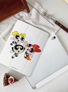 THE POWERPUFF GIRLS X SHEIN 花朵、泡泡、毛茛图案白色可爱折叠平板电脑保护套 - 彩色 - 查看 2