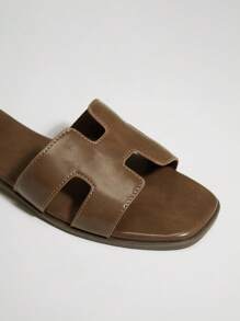 SHUZIA 奢华设计女士优质油面 PU 橄榄色 H 型带拖鞋 - 奢华舒适街头服饰，游艇俱乐部必备 - 橄欖綠 - 查看 5