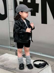 Dazy Kids Baby Girl Fashionable Versatile Solid Color Collar Jacket,Toddler Fall Clothes - Black - View 1
