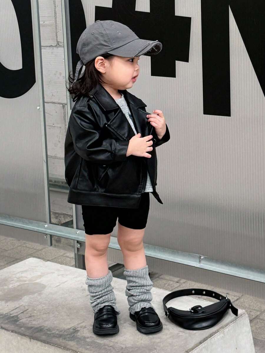 Dazy Kids Baby Girl Fashionable Versatile Solid Color Collar Jacket,Toddler Fall Clothes - Black - View 1