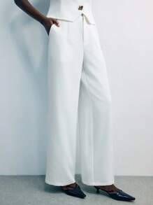 Maija 女士白色金属扣无袖V领两件套服装，适合外出，教师制服 - 白色 - 查看 6