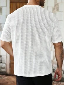 Manfinity Homme Plus Size Men's Casual Plain Color Textured Fabric Short Sleeve T-Shirt, Summer - White - View 2