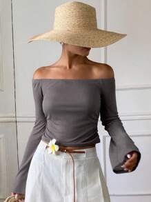 Livesso Women's Off-Shoulder Long Sleeve Sunscreen Shirt - Grey - View 3