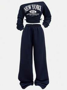 Girlism 少女休闲、运动、百搭春夏街头风格服装 - 包括不对称领口短款图案印花运动衫、裤子，非常适合返校季