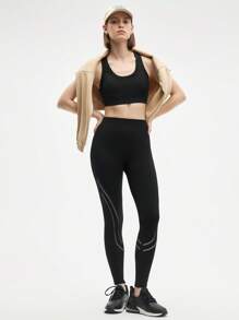 Gameset SHEIN Sport Quần legging thể thao cạp cao khoét lỗ màu trơn thường ngày cho nữ - màu đen - Xem 6