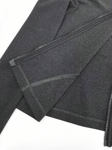 女士新款双拉链夹克，日常合身高弹力羊毛外套 - 深灰色 - 查看 7