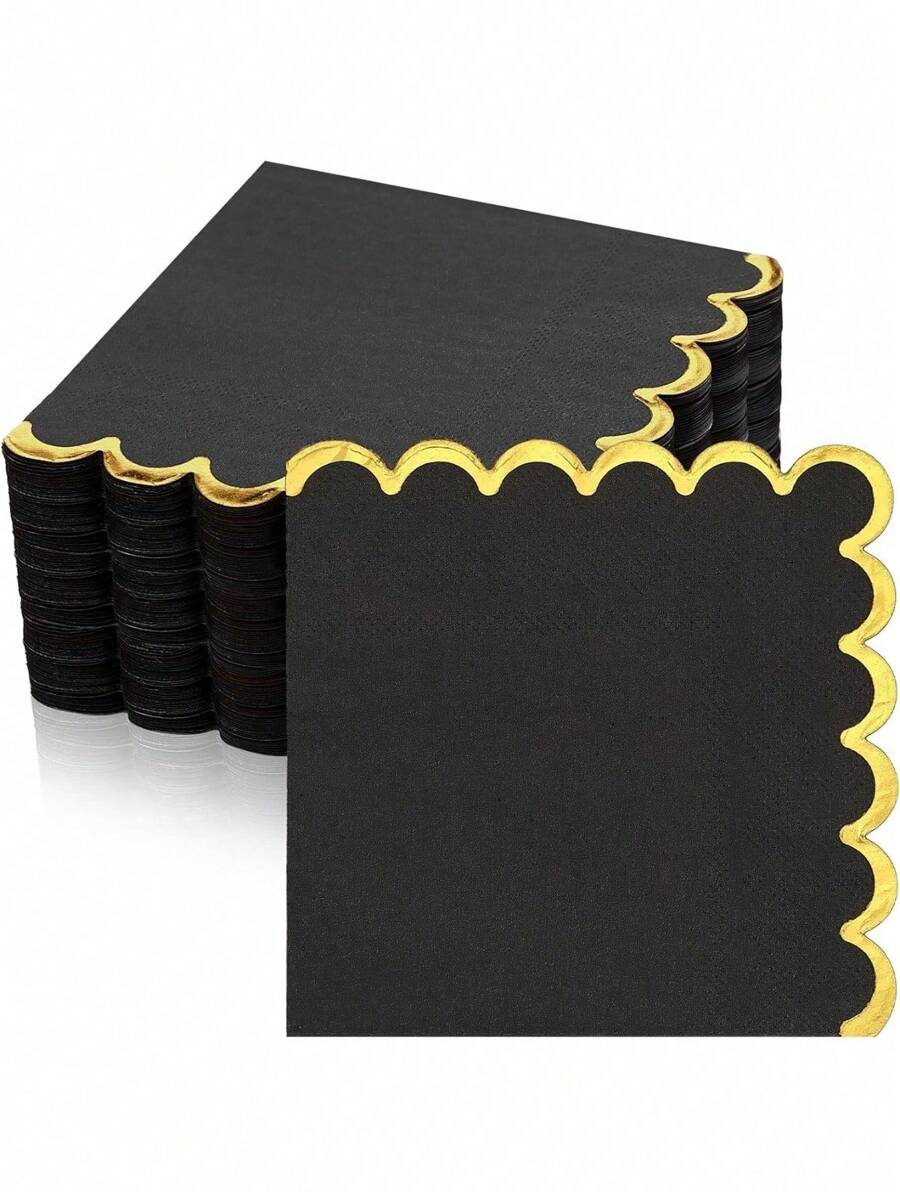 20/40/80Pcs 9.4*9.4Inches Scalloped Cocktail Napkins With Gold Foil Edge Thick Disposable Napkins Paper Pastel Party Napkins Beverage Napkins For Wedding Dinner Birthday Party