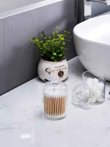 3pcs Qtip Dispenser Holder, 10oz Transparent Plastic Jar Set For Bathroom Storage & Organizing, Vanity Makeup Organizer Box Home Bathroom Decor Bathroom Organizer Summer Makeup Organizer