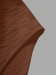 Pleated Long Button Dropped Shoulder Women Blouse Fall Cloth For Women - Brown - View 3